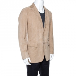 Pre Owned Ermenegildo Zegna Beige Leather Two Buttoned Blazer L