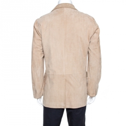 Pre Owned Ermenegildo Zegna Beige Leather Two Buttoned Blazer L