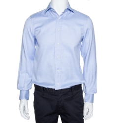 Pre Owned Ermenegildo Zegna Light Blue Chambray Cotton Long Sleeve Shirt S