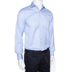 Pre Owned Ermenegildo Zegna Light Blue Chambray Cotton Long Sleeve Shirt S