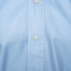 Pre Owned Ermenegildo Zegna Light Blue Diagonal Striped Cotton Long Sleeve Shirt S