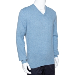 Pre Owned Ermenegildo Zegna Light Blue Cashmere V-Neck Sweater M