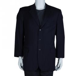 Pre Owned جاكيت بليزر رجالي ايرمنيجيلدو زينيا صوف أزرق كحلي مقلم L