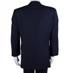 Pre Owned جاكيت بليزر رجالي ايرمنيجيلدو زينيا صوف أزرق كحلي مقلم L