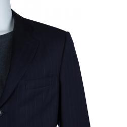 Pre Owned جاكيت بليزر رجالي ايرمنيجيلدو زينيا صوف أزرق كحلي مقلم L