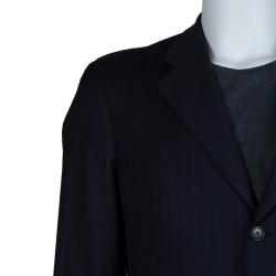 Pre Owned جاكيت بليزر رجالي ايرمنيجيلدو زينيا صوف أزرق كحلي مقلم L