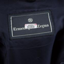 Pre Owned جاكيت بليزر رجالي ايرمنيجيلدو زينيا صوف أزرق كحلي مقلم L