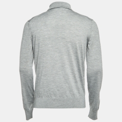Pre Owned Ermenegildo Zegna Grey Cashmere Blend Polo Full Sleeve T-Shirt L