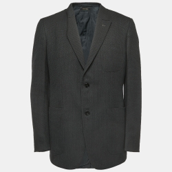 Pre Owned Ermenegildo Zegna Couture Black Patterned Wool Single Breasted Blazer XL