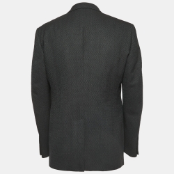 Pre Owned Ermenegildo Zegna Couture Black Patterned Wool Single Breasted Blazer XL