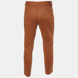 مملوكة مسبقًا Zegna Brown Cotton Regular Fit City Trousers M/Waist 34.5"