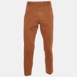 Brown Cotton Regular Fit City Trousers M/Waist