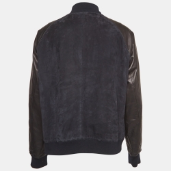 Pre Owned Ermenegildo Zegna Blue/Black Leather and Suede Bomber Jacket XXXL