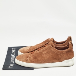 Pre Owned Ermenegildo Zegna Brown Suede Triple Stitch Slip On Sneakers Size 43