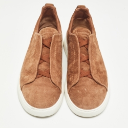 Pre Owned Ermenegildo Zegna Brown Suede Triple Stitch Slip On Sneakers Size 43