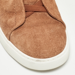 Pre Owned Ermenegildo Zegna Brown Suede Triple Stitch Slip On Sneakers Size 43