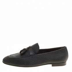 Ermenegildo Zegna Black Woven Leather Lido Tassel Loafers Size 42
