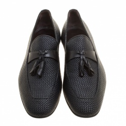 Ermenegildo Zegna Black Woven Leather Lido Tassel Loafers Size 42