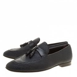 Ermenegildo Zegna Black Woven Leather Lido Tassel Loafers Size 42