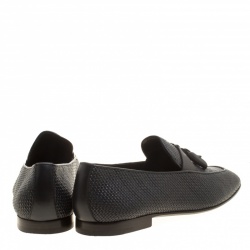 Ermenegildo Zegna Black Woven Leather Lido Tassel Loafers Size 42