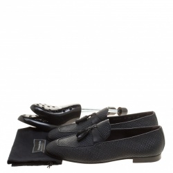 Ermenegildo Zegna Black Woven Leather Lido Tassel Loafers Size 42