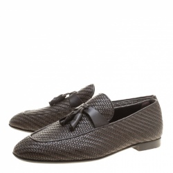 Pre Owned حذاء لوفرز ايرمنيجيلدو زينيا شراشيب ليدو جلد مغزول بني مقاس 42