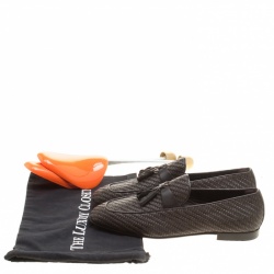 Pre Owned حذاء لوفرز ايرمنيجيلدو زينيا شراشيب ليدو جلد مغزول بني مقاس 42