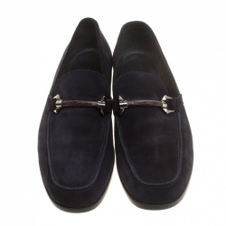 Pre Owned Ermenegildo Zegna Navy Blue Suede Loafers Size 42