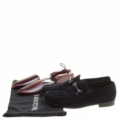 Pre Owned Ermenegildo Zegna Navy Blue Suede Loafers Size 42