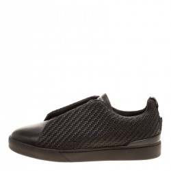 Pre Owned حذاء رياضي ايرمنيجيلدو زينيا سليب أون خياطة ثلاثية بل تسوتا جلد مغزول بني داكن كوتور مقاس 41