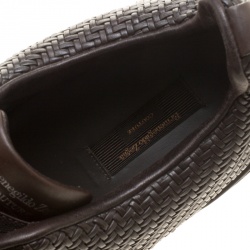 Pre Owned حذاء رياضي ايرمنيجيلدو زينيا سليب أون خياطة ثلاثية بل تسوتا جلد مغزول بني داكن كوتور مقاس 41