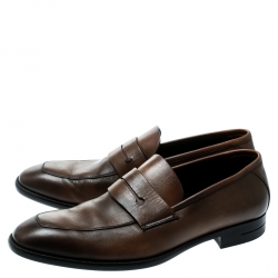 مملوكة مسبقًا Ermenegildo Zegna Brown Leather Penny Loafers Size 41