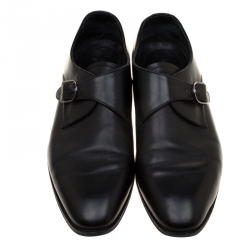 Ermenegildo Zegna Black Leather Monk Strap Oxfords Size 41.5