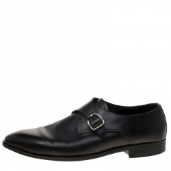 Ermenegildo Zegna Black Leather Monk Strap Oxfords Size 41.5