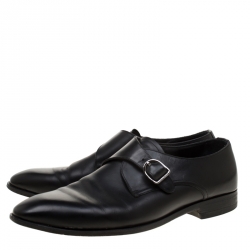 Ermenegildo Zegna Black Leather Monk Strap Oxfords Size 41.5