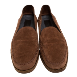 مملوكة مسبقًا Ermenegildo Zegna Brown Suede Leather Penny Espadrille Loafers Size 41.5