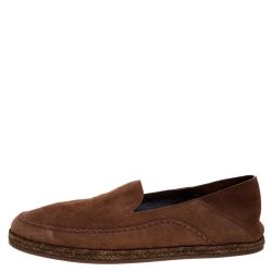 مملوكة مسبقًا Ermenegildo Zegna Brown Suede Leather Penny Espadrille Loafers Size 41.5