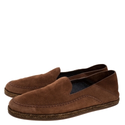 مملوكة مسبقًا Ermenegildo Zegna Brown Suede Leather Penny Espadrille Loafers Size 41.5
