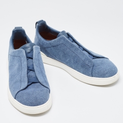Pre Owned Ermenegildo Zegna Blue Denim Triple Stitch Low Top Sneakers Size 43