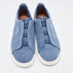 Pre Owned Ermenegildo Zegna Blue Denim Triple Stitch Low Top Sneakers Size 43