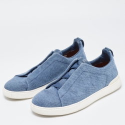 Pre Owned Ermenegildo Zegna Blue Denim Triple Stitch Low Top Sneakers Size 43