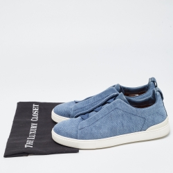 Pre Owned Ermenegildo Zegna Blue Denim Triple Stitch Low Top Sneakers Size 43