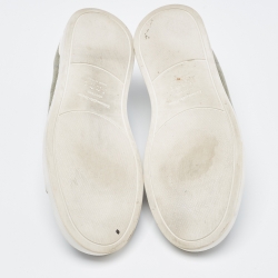 Pre Owned Ermenegildo Zegna Olive Green Denim Triple Stitch Low Top Sneakers Size 42.5