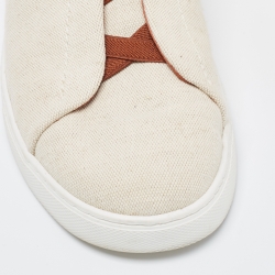 Pre Owned Ermenegildo Zegna Cream/Brown Canvas Triple Stitch Low Top Sneakers Size 42.5