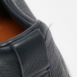 Pre Owned Ermenegildo Zegna Black/Navy Blue Leather and Suede Triple Stitch Slip-On Sneakers Size 43