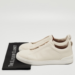 Pre Owned Zegna Cream Leather Triple Stitch Sneakers Size 42