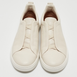 Pre Owned Zegna Cream Leather Triple Stitch Sneakers Size 42