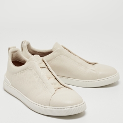 Pre Owned Zegna Cream Leather Triple Stitch Sneakers Size 42