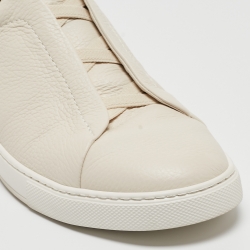Pre Owned Zegna Cream Leather Triple Stitch Sneakers Size 42