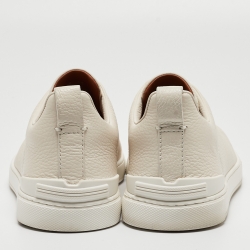 Pre Owned Zegna Cream Leather Triple Stitch Sneakers Size 42